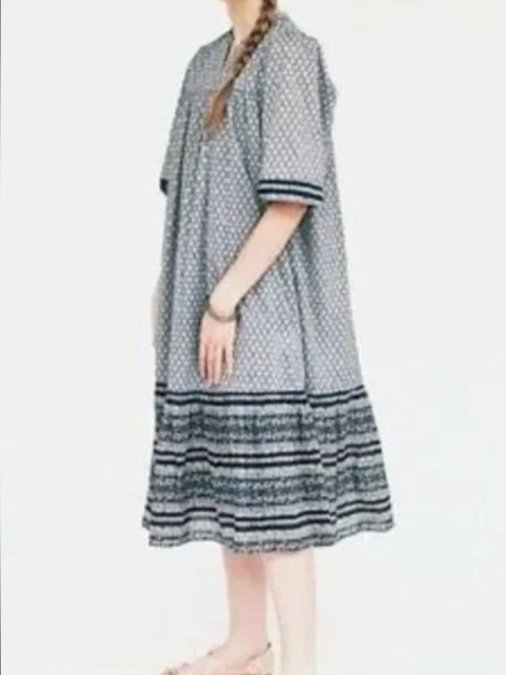 Anna Sui Uniqlo Boho Peasant Cotton Floral Paisley 3/4 Sleeves Tunic Dress Sz L - Picture 2 of 9